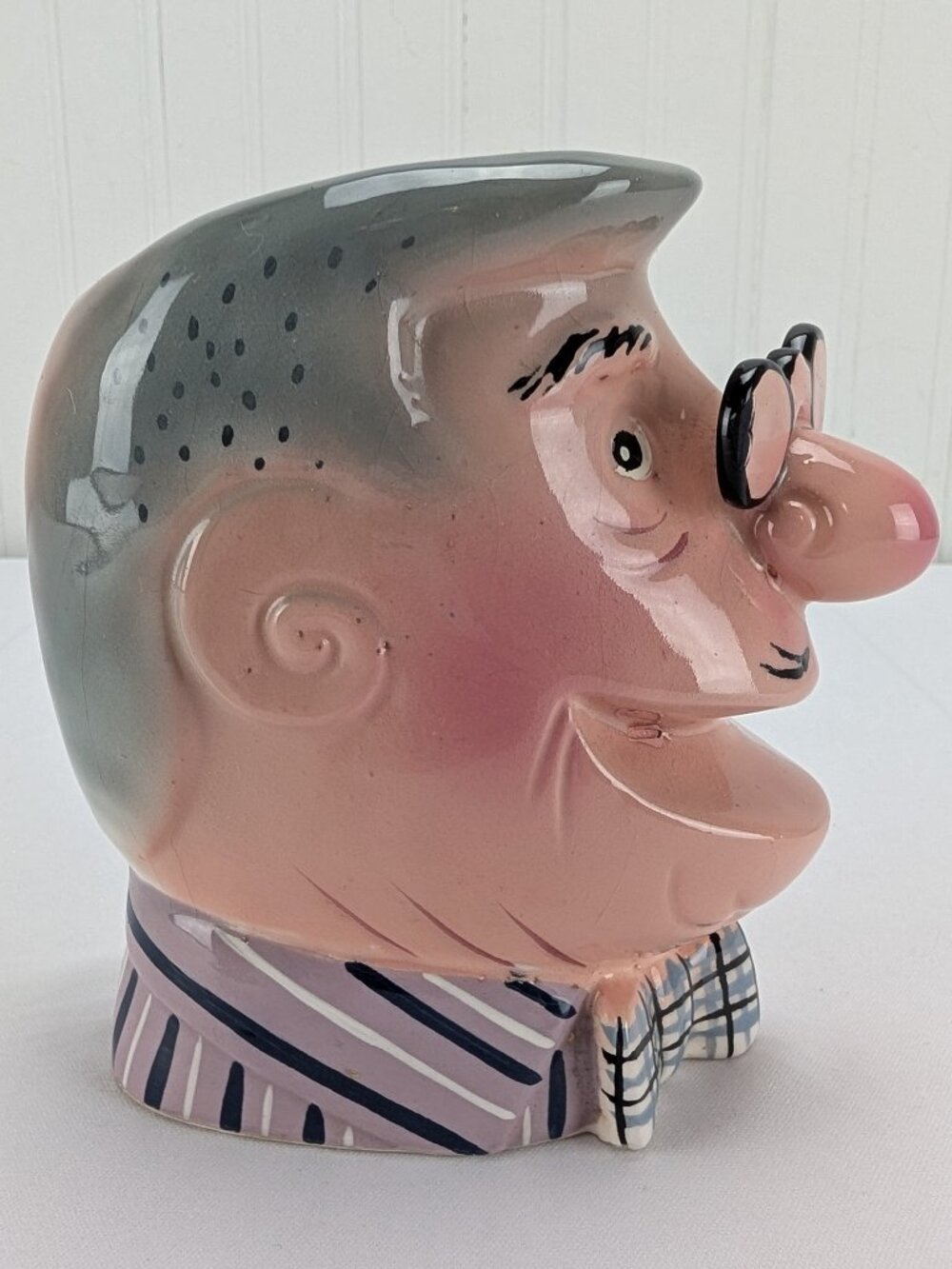 Vintage Toby Style Old Man Head Ceramic Planter Wall Hanging Side Profile Decor